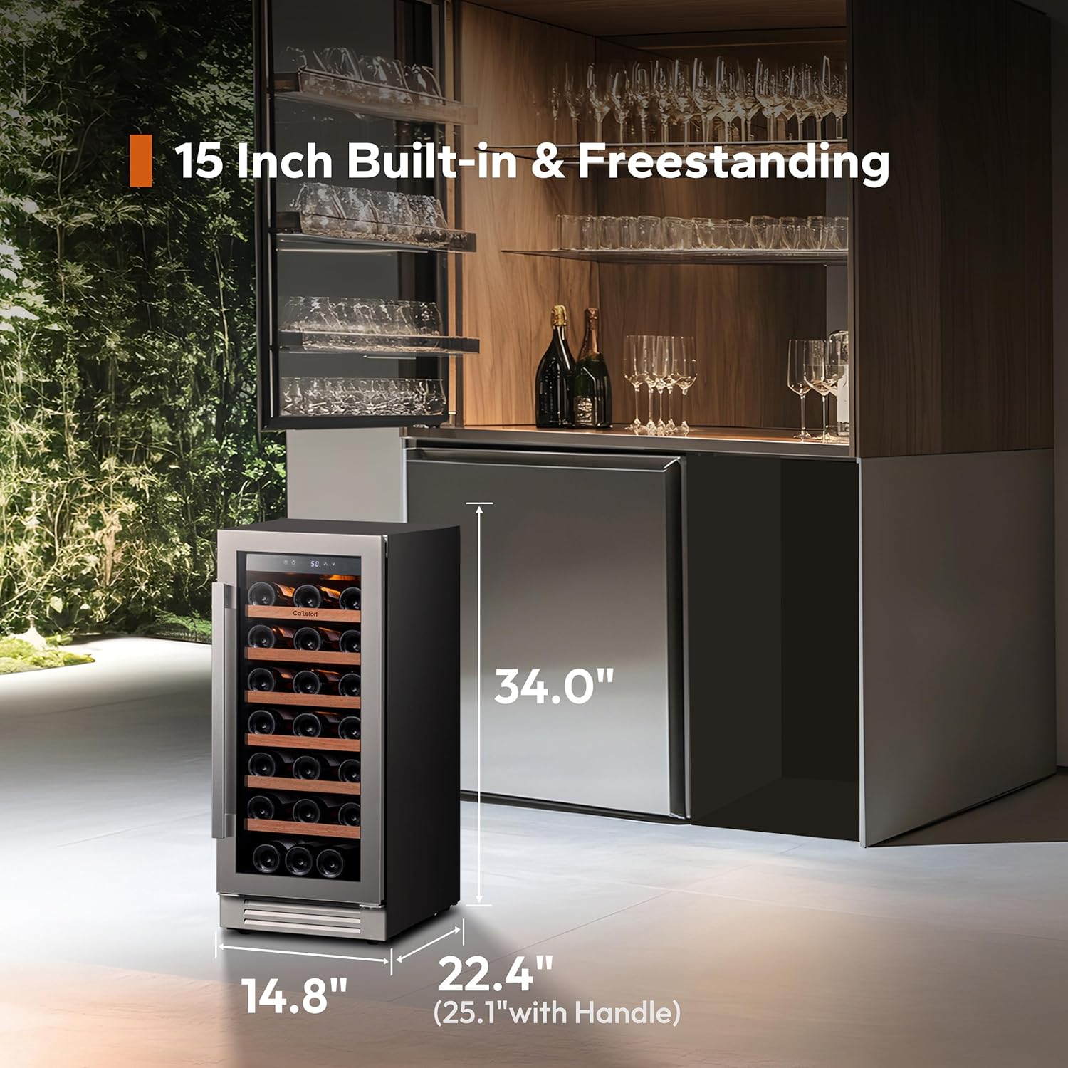 Ca'Lefort 15 Inch Wine Fridge, 33 Bottle Wine Cooler Refrigerator, 40-65°F Wine Refrigerator Glass