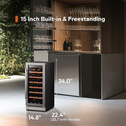 Ca'Lefort 15 Inch Wine Fridge, 33 Bottle Wine Cooler Refrigerator, 40-65°F Wine Refrigerator Glass