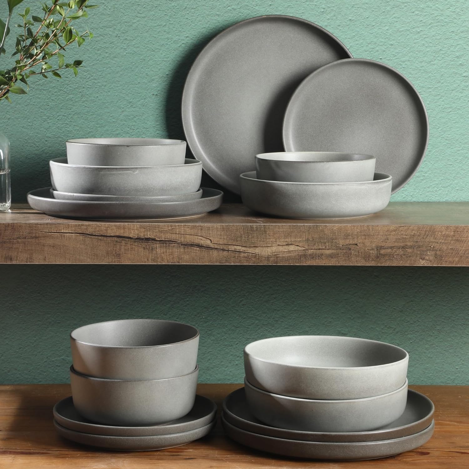 Gibson Elite Pasco 16 Piece (Service for 4) Plates and Bowls Double Bowl Reactive Glaze Dishes