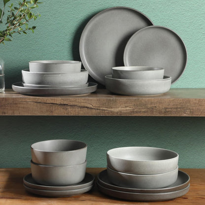 Gibson Elite Pasco 16 Piece (Service for 4) Plates and Bowls Double Bowl Reactive Glaze Dishes