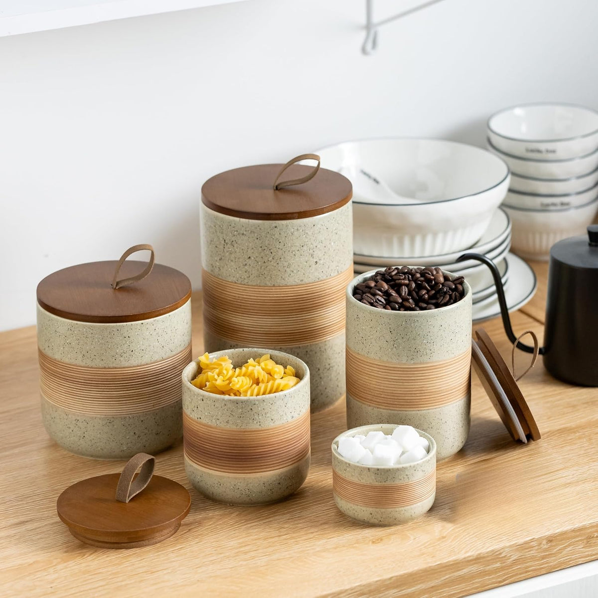 Large Storage Containers with Lids, Ceramic Coffee Container Kitchen Food Storage Jars for Spice