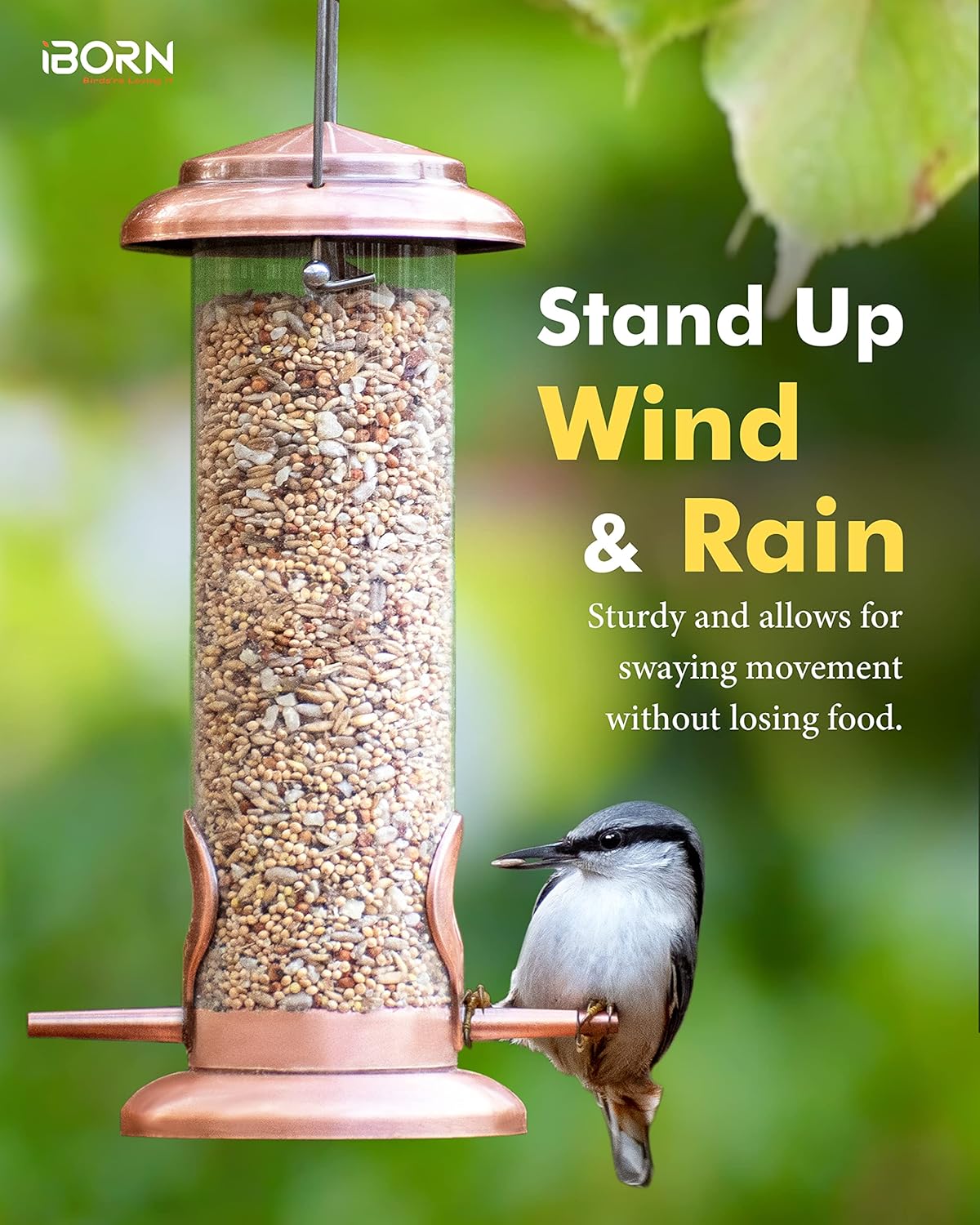 iBorn Metal Bird Feeder Hanging Wild Bird Feeders for Mix Seed Blends Heavy Duty All Metal