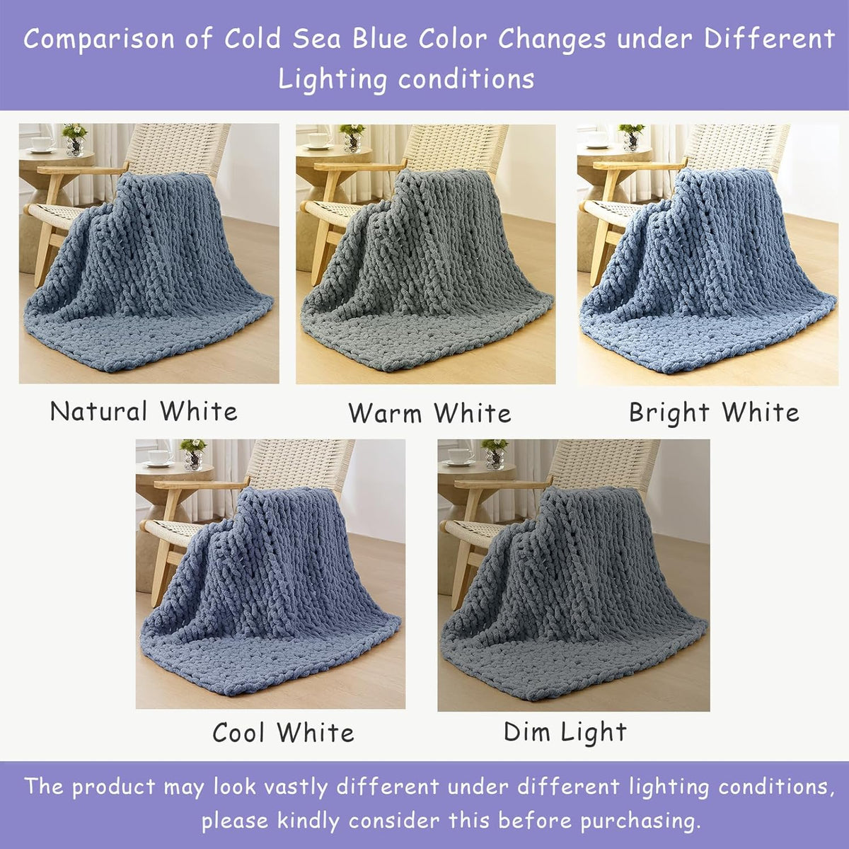 Bigacogo Chunky Knit Throw Blanket for Couch, 40x80 inches, 100% Hand Knitted with Thick Jumbo