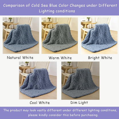 Bigacogo Chunky Knit Throw Blanket for Couch, 40x80 inches, 100% Hand Knitted with Thick Jumbo