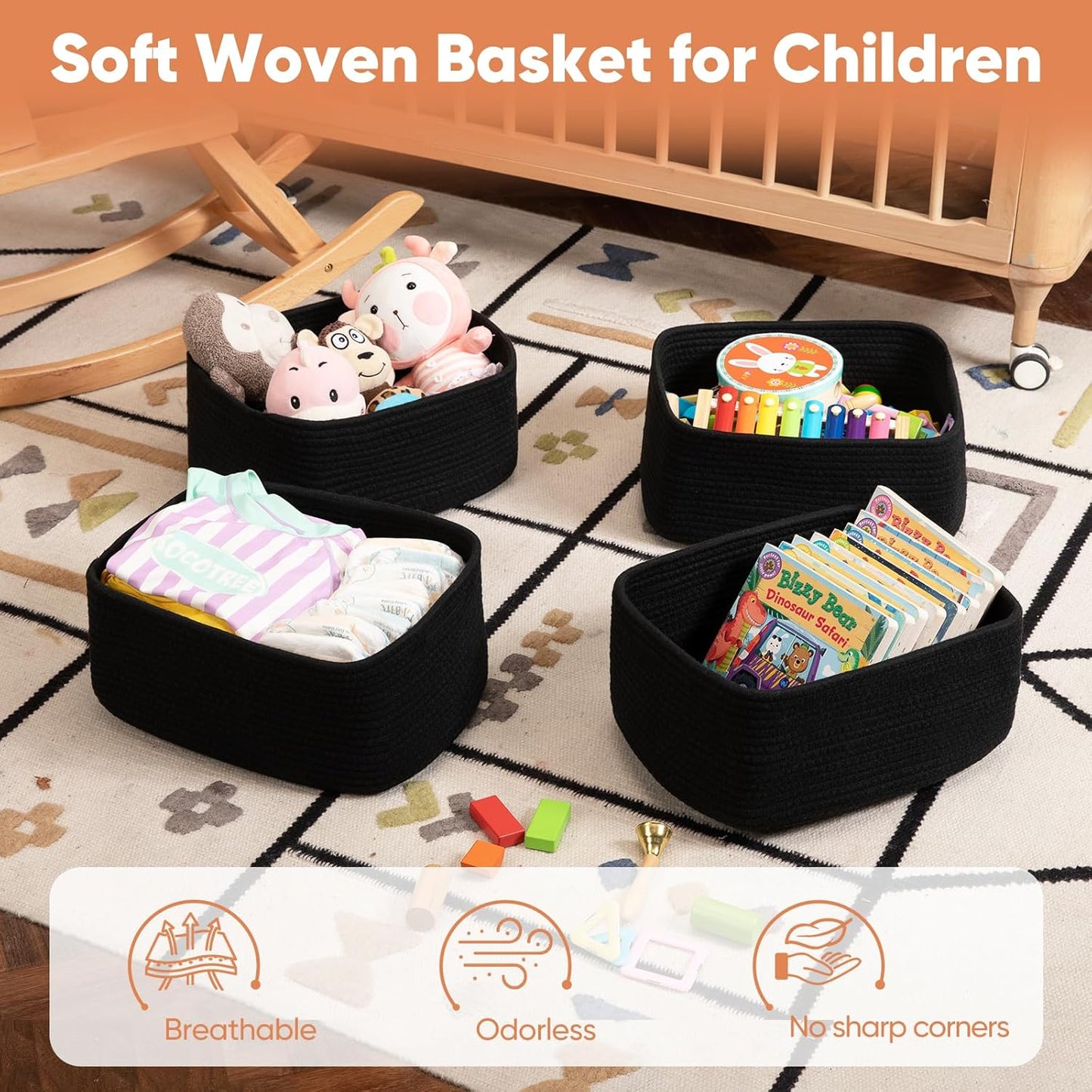 OIAHOMY 4 Pack 14.17*11.02*6.3IN Storage Baskets for Organizing Shelves, Woven Rope Baskets for