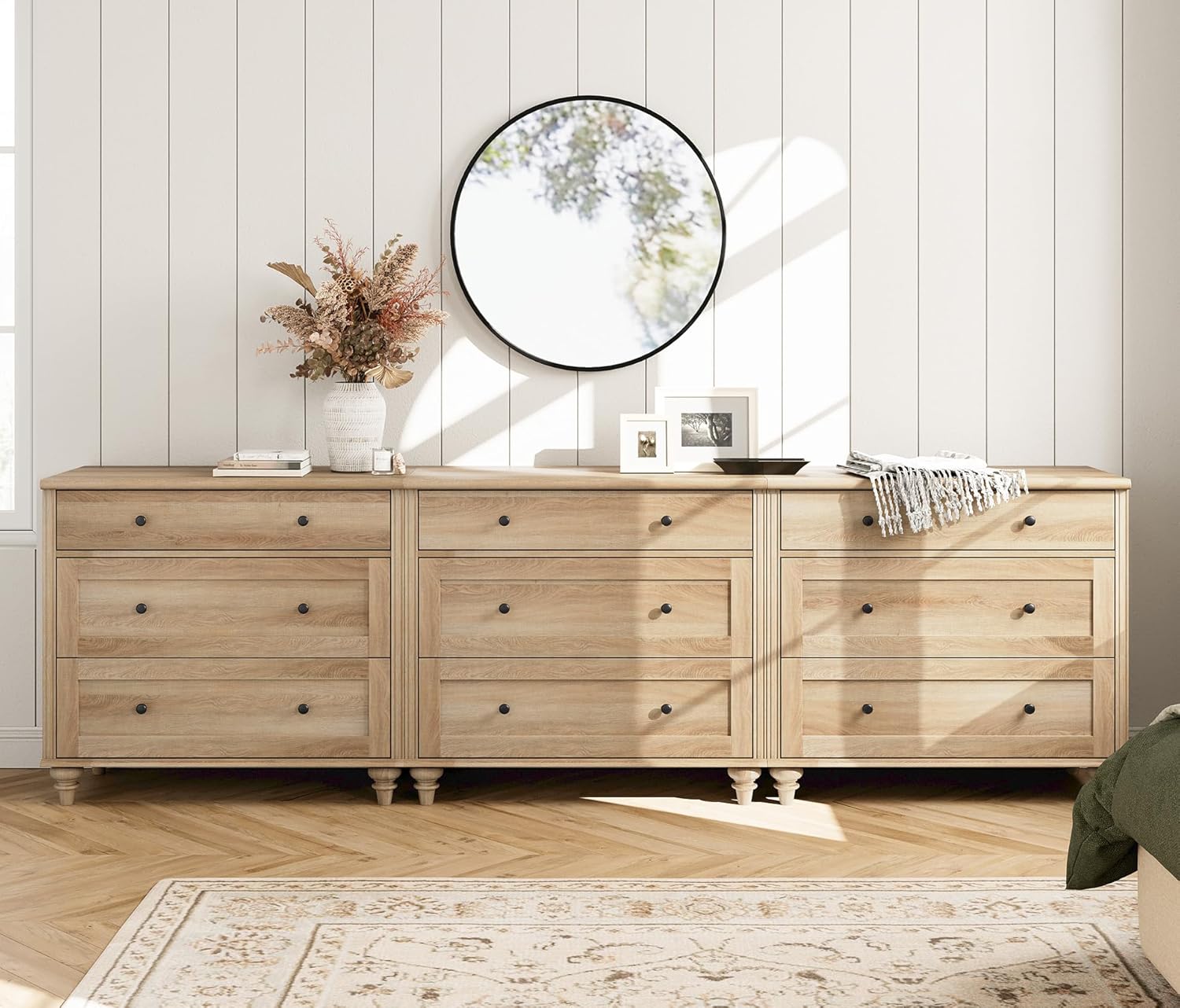 WAMPAT Oak Dresser for Bedroom with 9 Drawers, Kids Dressers with Wide Chest of Drawers, Mid