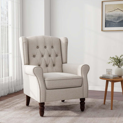 Accent Chair, Upholstered Armchair with Button Tufted High Back & Solid Wood Legs, Comfy Wingback