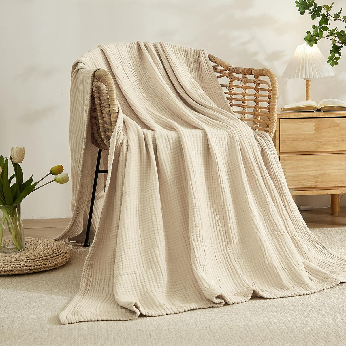 EMME Cotton Muslin Blanket Twin XL - 66"x90" Lightweight Breathable Layering Blanket Bedspread