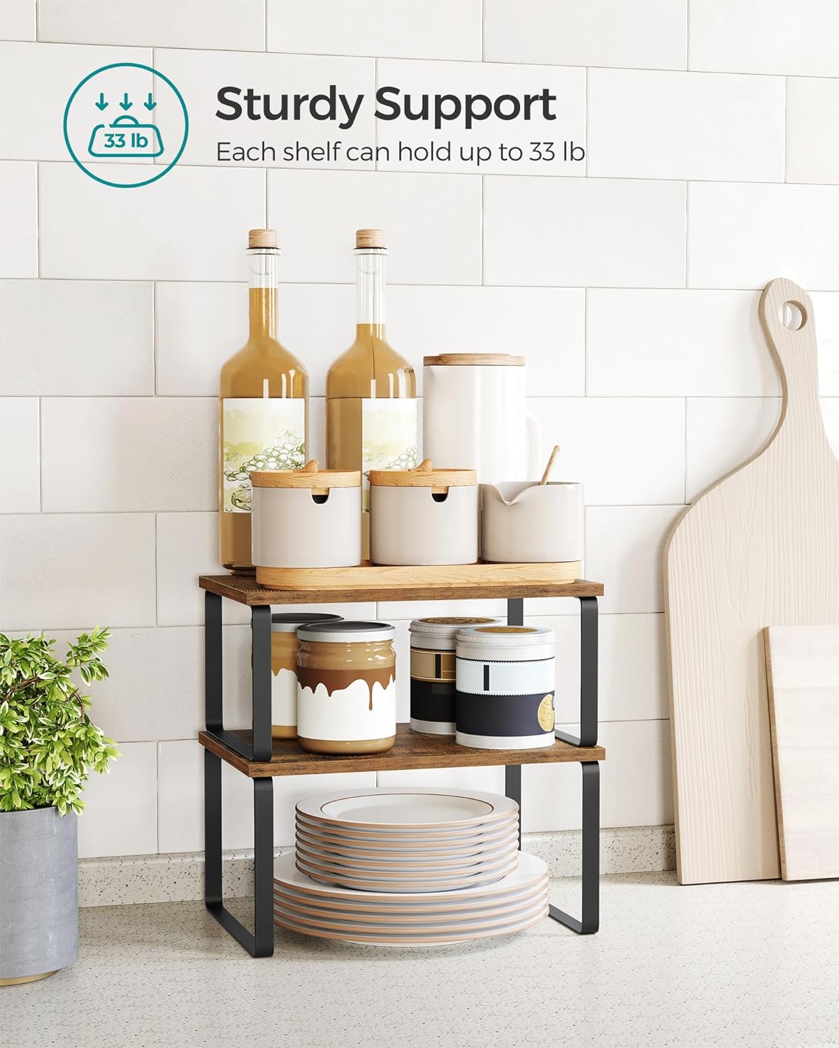 SONGMICS Cabinet Organizer Shelf, Set of 2 Kitchen Counter Shelves, Kitchen Storage, Spice Rack