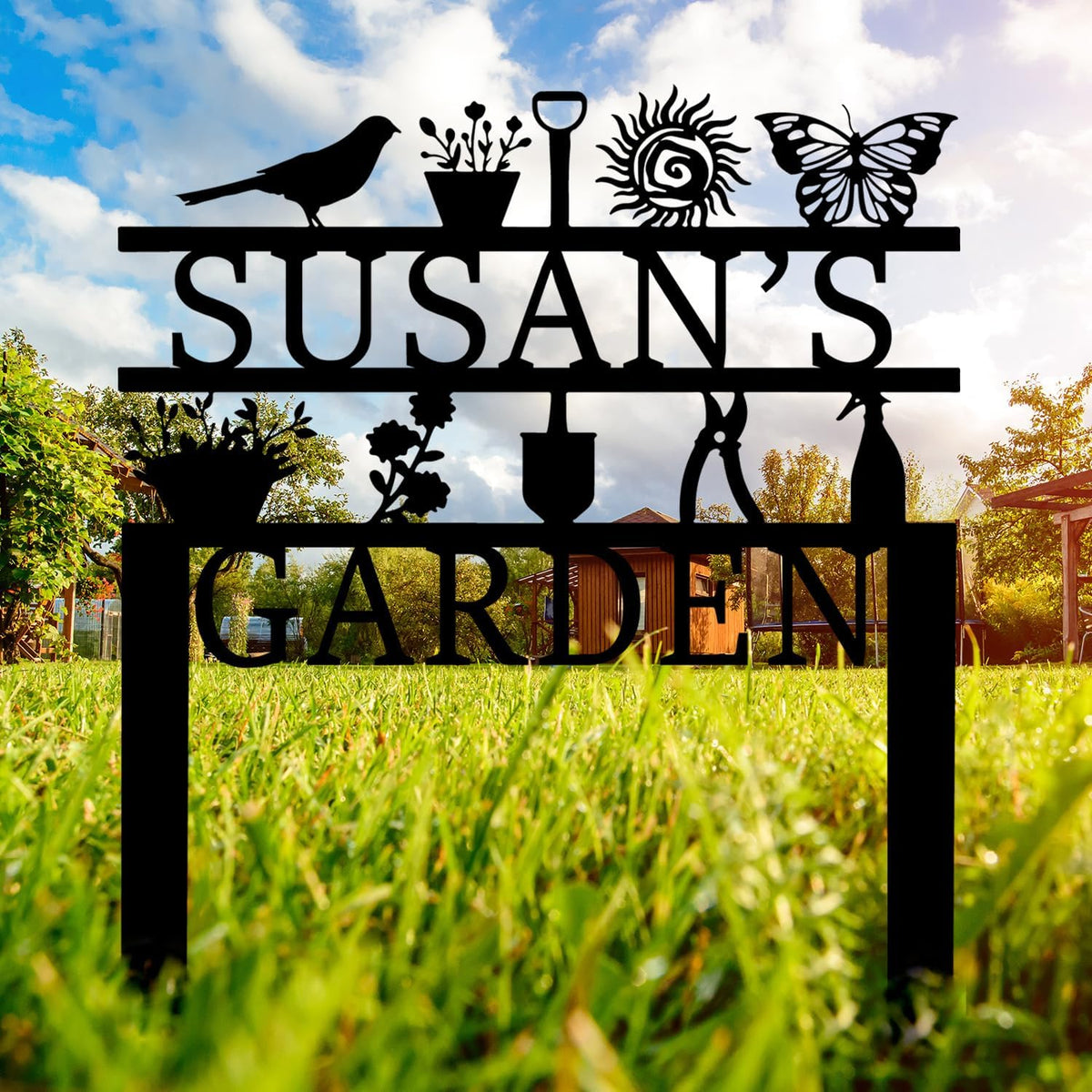 Personalized Garden Sign, Custom Garden Tools Sign with Stakes, Garden Sign with Last Name