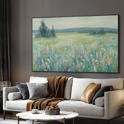 SIGNWIN 46"x72" Extra Large Framed Wall Art Wildflower Meadow Landscape Soft Pastel Nature