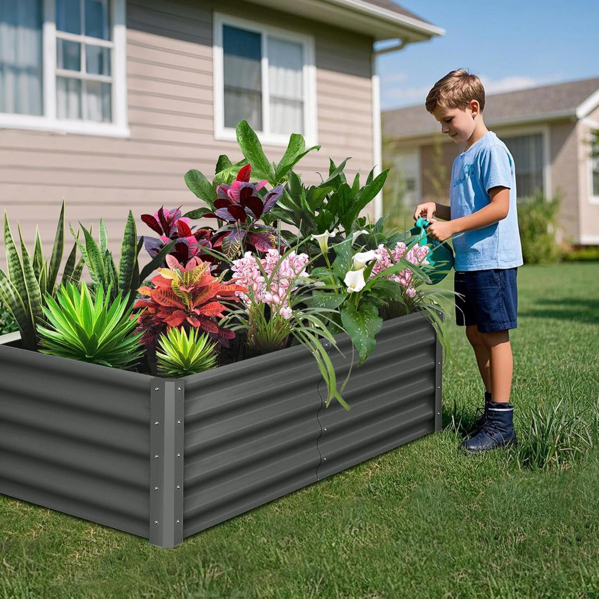 Large Outdoor Planter Boxes Kit Set of 2,6x3x1.5ft Galvanized Raised Bed Planter with Open-Ended