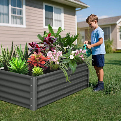 Large Outdoor Planter Boxes Kit Set of 2,6x3x1.5ft Galvanized Raised Bed Planter with Open-Ended