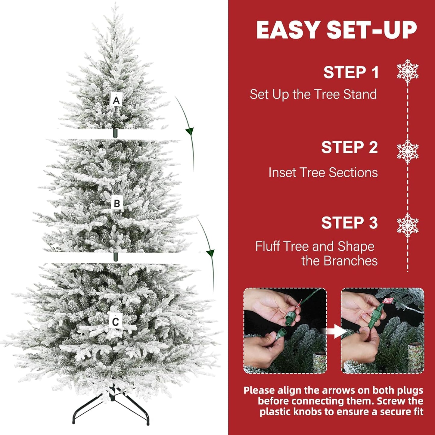Hykolity 7.5 ft Prelit Snow Flocked Christmas Tree, 2933 PE&PVC Realistic Branch Tips, Artificial