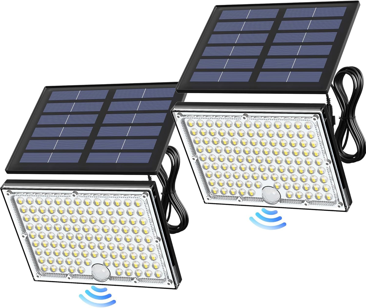 JACKYLED Motion Solar Lights Outdoor, 113 LED Cool White Bright Solar Flood Lights Waterproof, Dusk