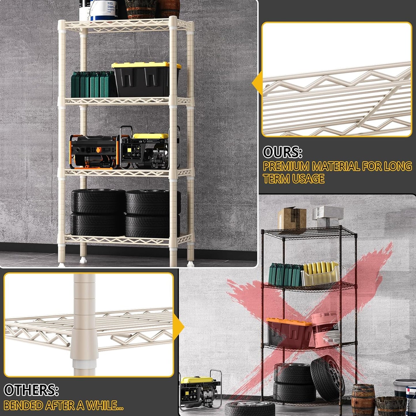 1000 lbs 4-Shelf Standing Storage Shelves Heavy Duty Metal Shelving Unit Adjustable Wire Rack for