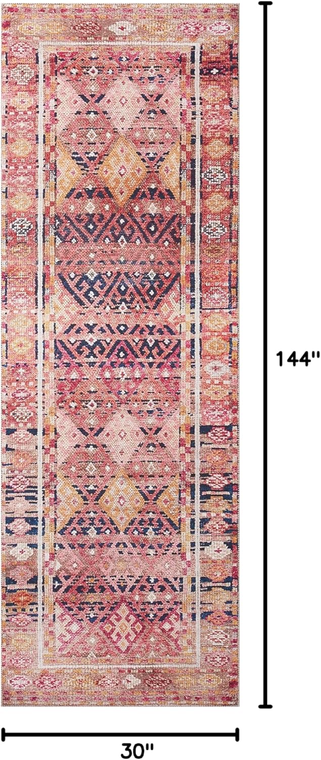 Loloi Layla Collection LAY-15 Magenta/Multi 2'-6" x 12'-0" .13" Thick Runner Rug, Soft, Durable