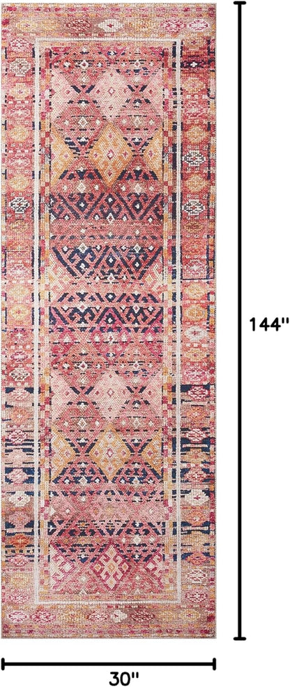 Loloi Layla Collection LAY-15 Magenta/Multi 2'-6" x 12'-0" .13" Thick Runner Rug, Soft, Durable