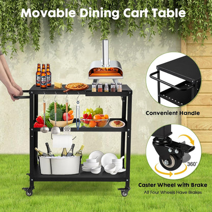 Outdoor Grill Cart Table,Indoor and Outdoor Pizza Oven Table,with 4 Movable Total Lock Casters