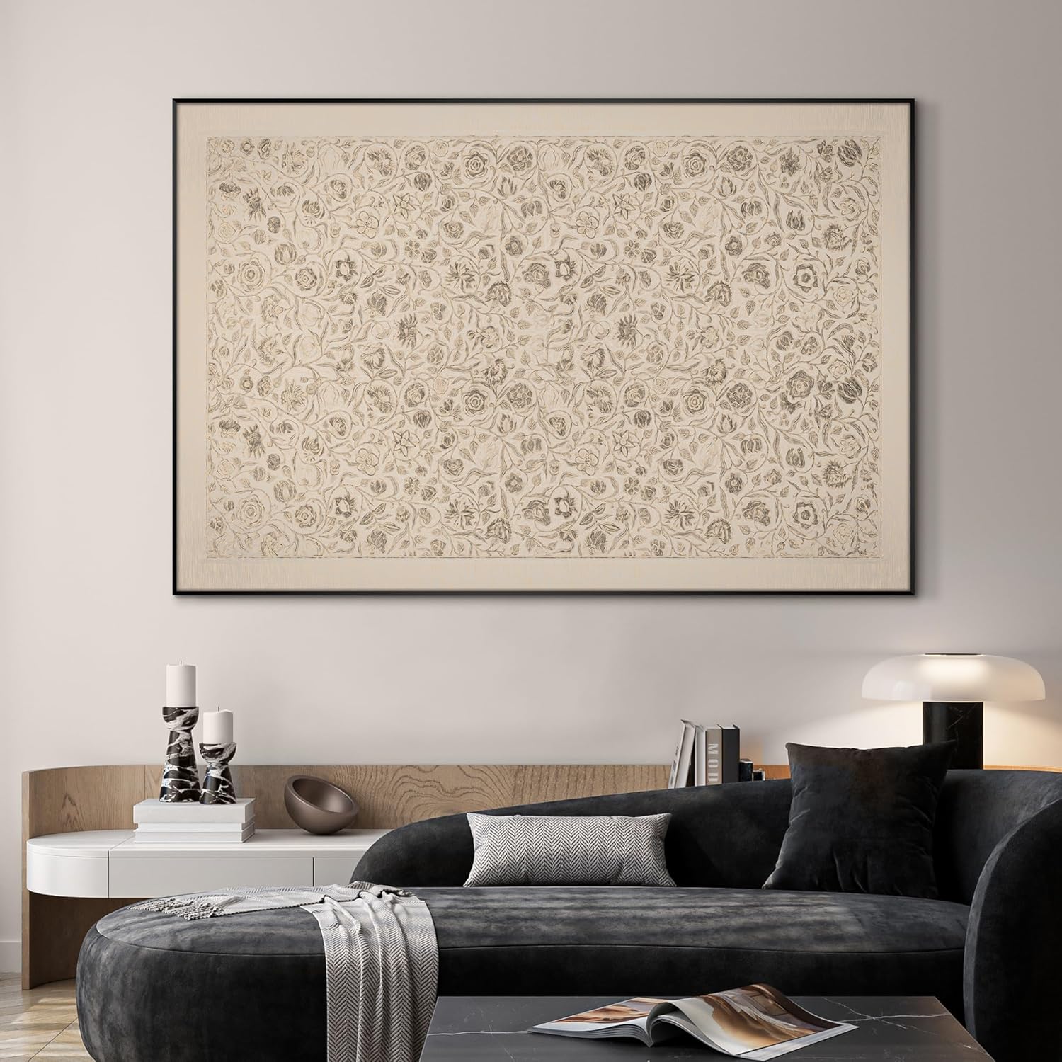 SIGNWIN 46"x72" Extra Large Framed Wall Art Vintage Botanical Sketch with Detailed Floral Pattern