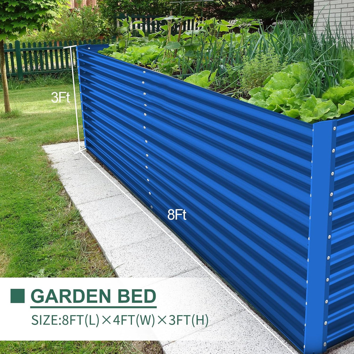 Land Guard 8x4x3ft Rectangular Galvanized Raised Garden Beds, Large-Capacity Metal Planter Box