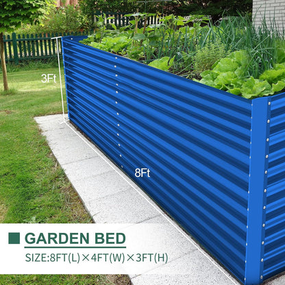 Land Guard 8x4x3ft Rectangular Galvanized Raised Garden Beds, Large-Capacity Metal Planter Box