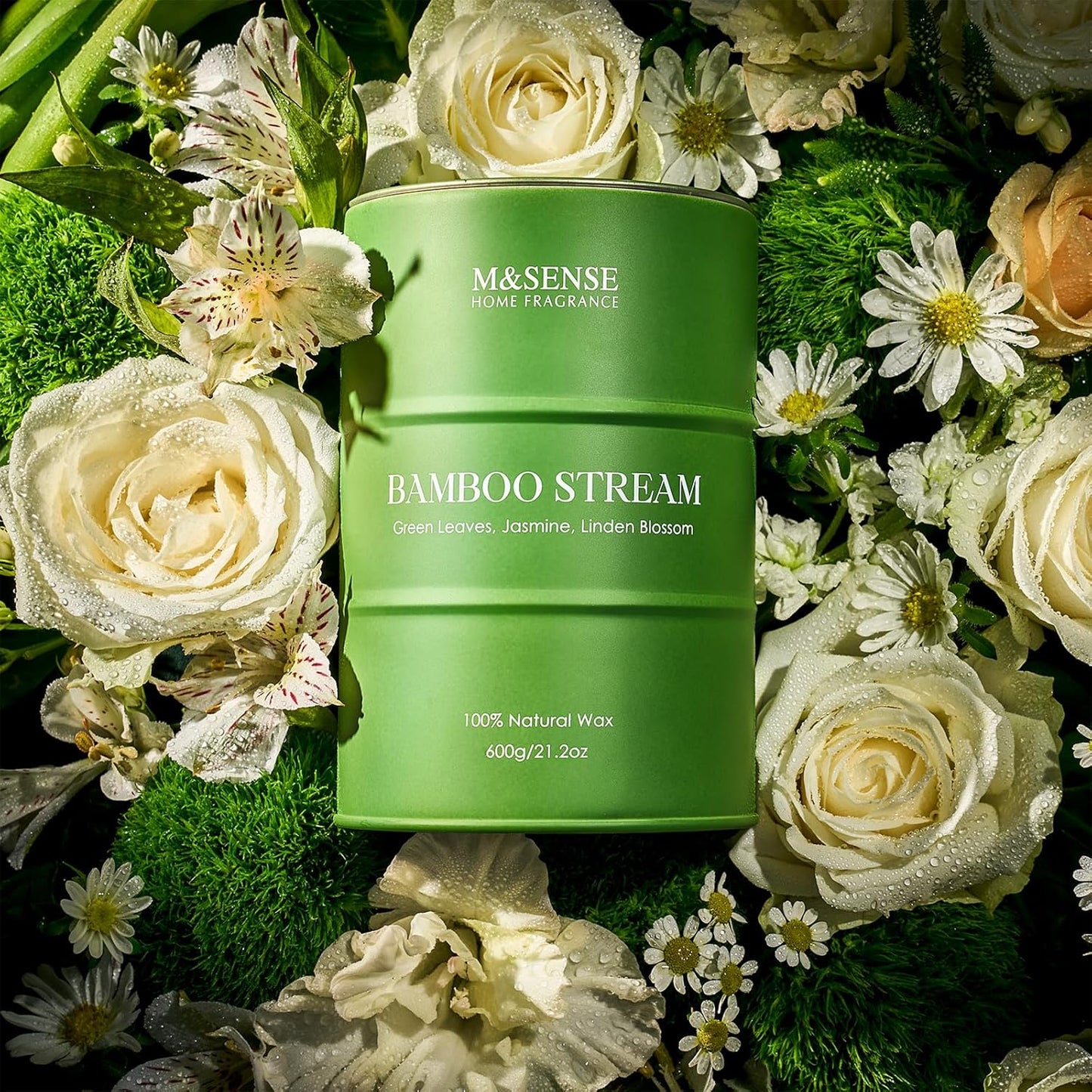 M&SENSE Bamboo Scented Candles Natural Non Toxic, Large Aromatherapy Candle for Stress Relief