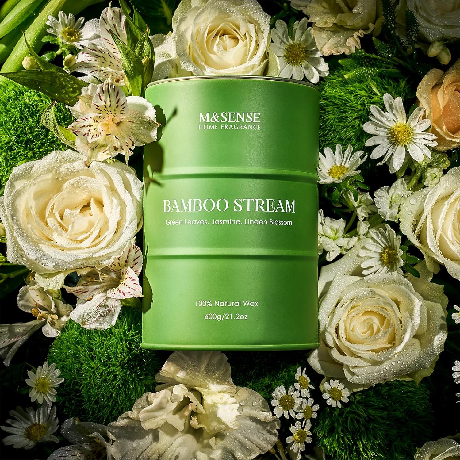 M&SENSE Bamboo Scented Candles Natural Non Toxic, Large Aromatherapy Candle for Stress Relief