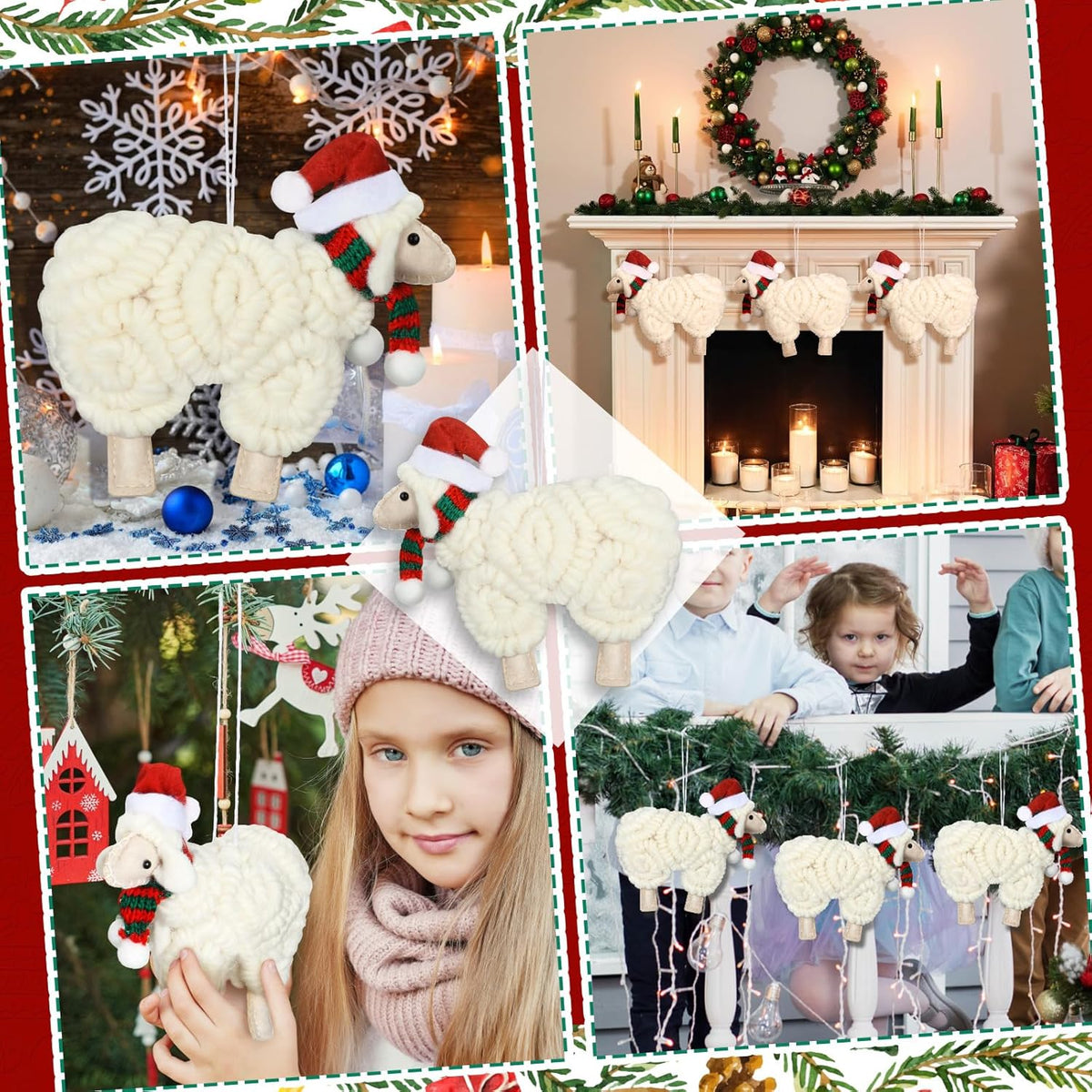 Jenaai 3 Pieces Felt Sheep Christmas Ornaments Sheep Decorative Hanging Ornaments Vintage Farm