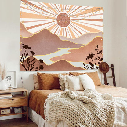 Lunerfex Boho Sun Tapestry Sunset Wall Tapestry, Mountain Tapestries for Bedroom 80s Tapestries