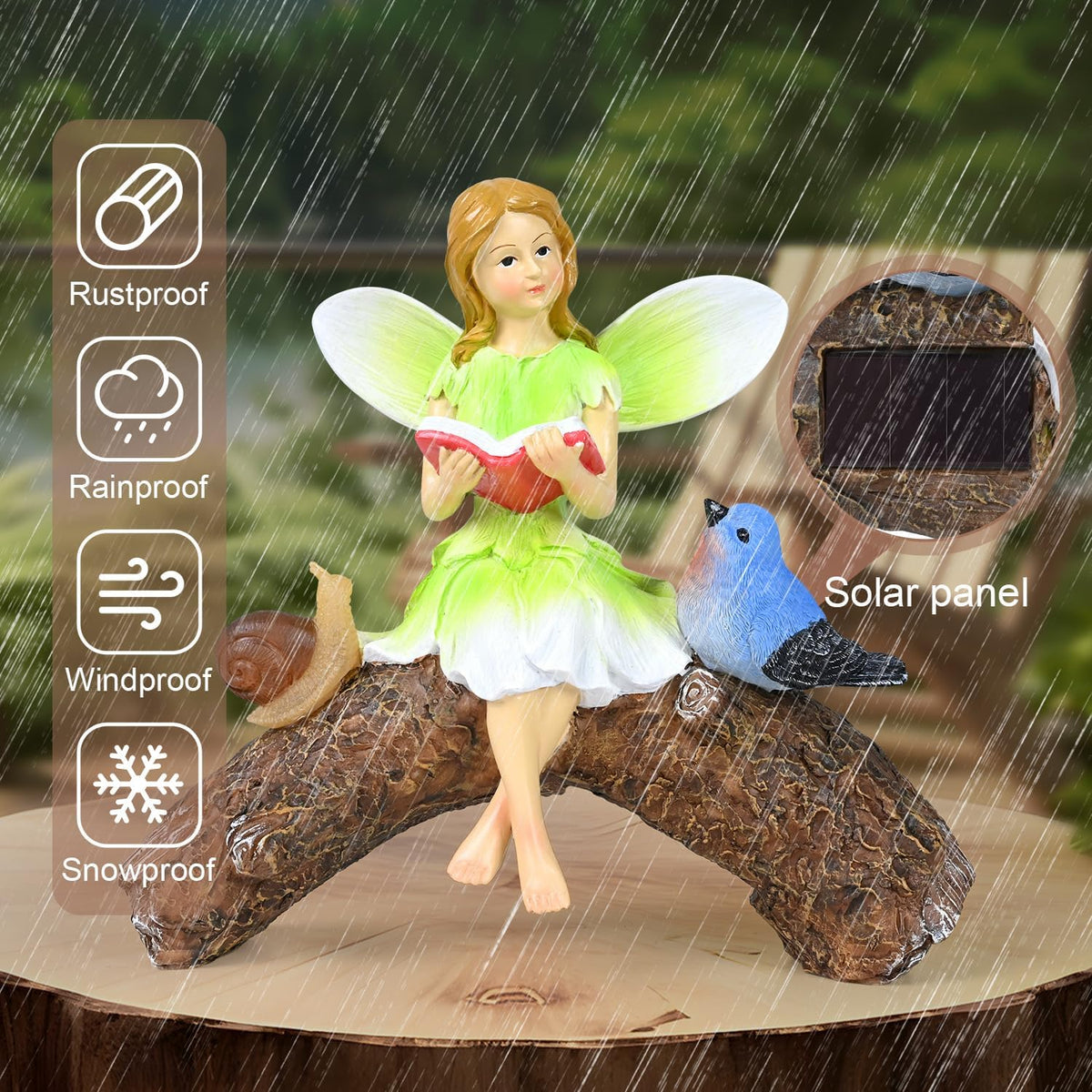 Garden Flower Fairy Statue Decor-Solar Outdoor Fairy Statues-Garden Fairy Outdoor Snail,Bird