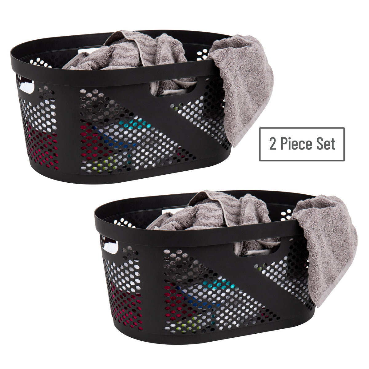 Mind Reader 40L Ventilated Laundry Baskets, Lightweight Clothes Hamper with Cutout Handles for