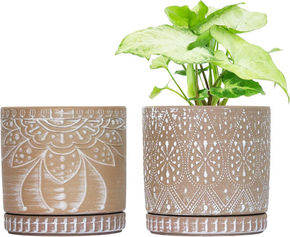 6 Inch Indoor Plant Pots with Drainage Holes and Saucers, Ceramic Planter for Plants, Flower Pot