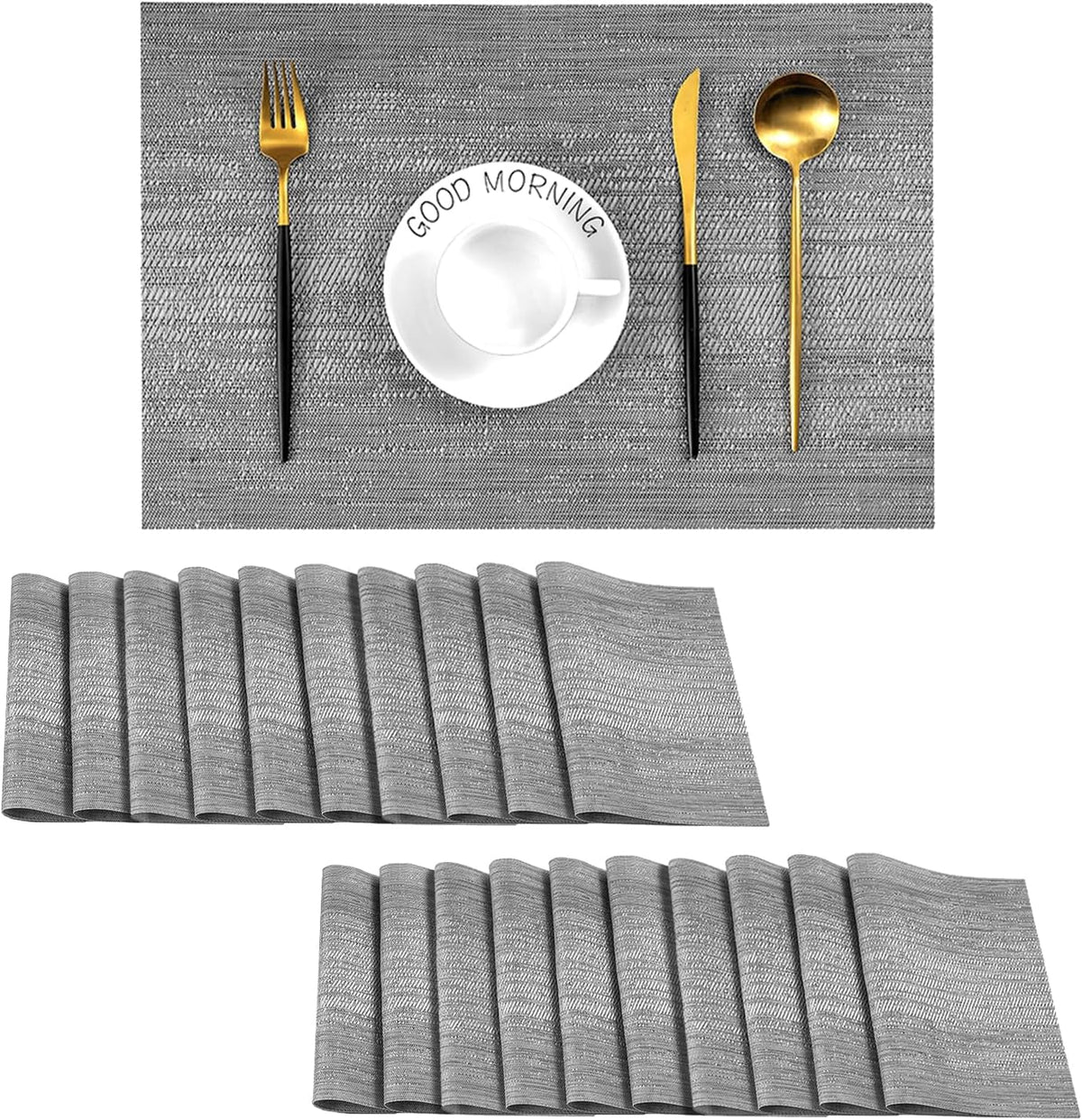 Leetaltree Grey Placemats, Heat Resistant Non-Slip Place mats for Dining Table, Washable Durable