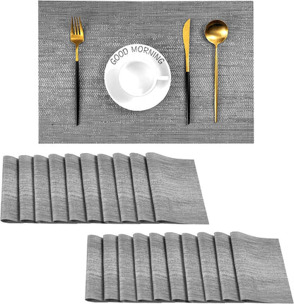 Leetaltree Grey Placemats, Heat Resistant Non-Slip Place mats for Dining Table, Washable Durable