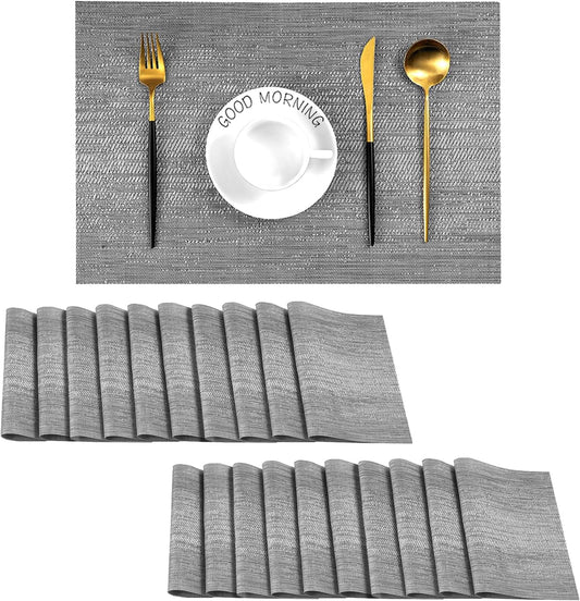 Leetaltree Grey Placemats, Heat Resistant Non-Slip Place mats for Dining Table, Washable Durable
