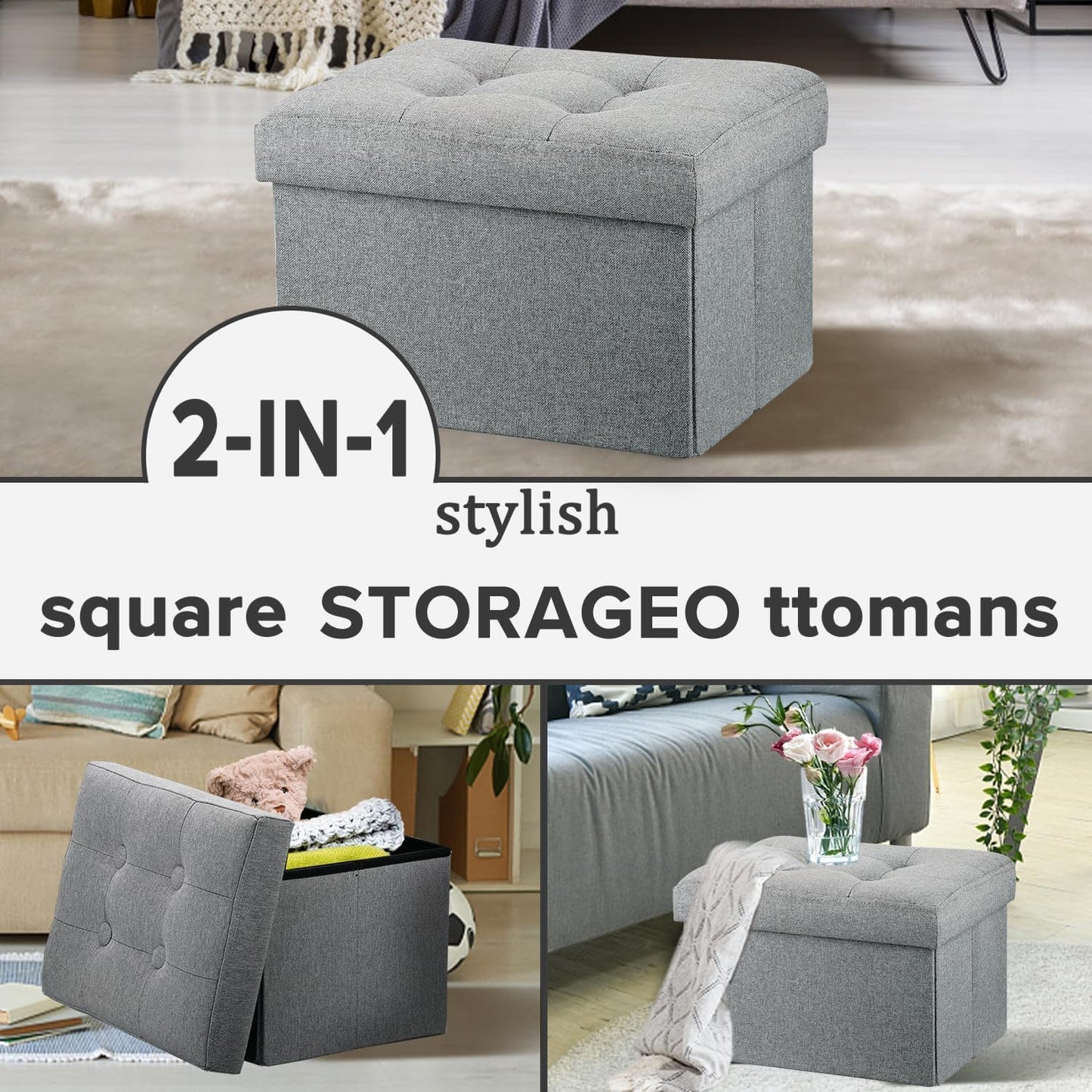 LINMAGCO Ottoman Storage Ottoman with Storage Small Foot Rest Stool Under Desk Stool Short Folding