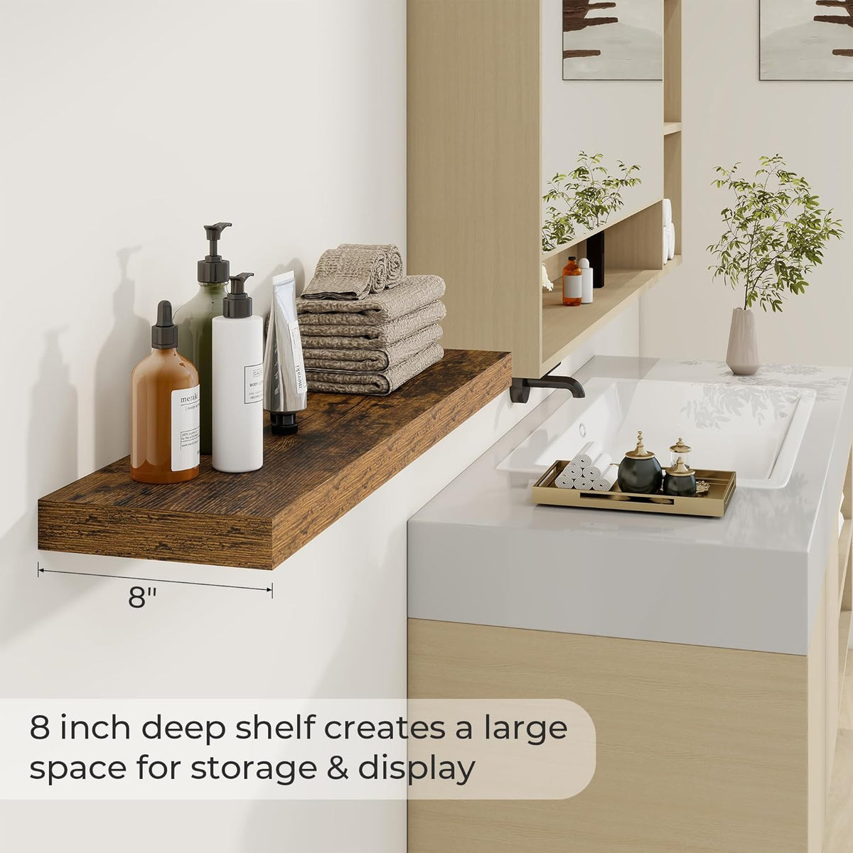 36 inch Floating Shelves Wall Shelves for Office with Invisible Brackets, 8 inch Deep Shelves for