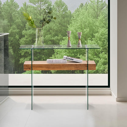 ivinta Glass Console Table with Storage, 39.4" Modern Narrow Entryway Table for Living Room