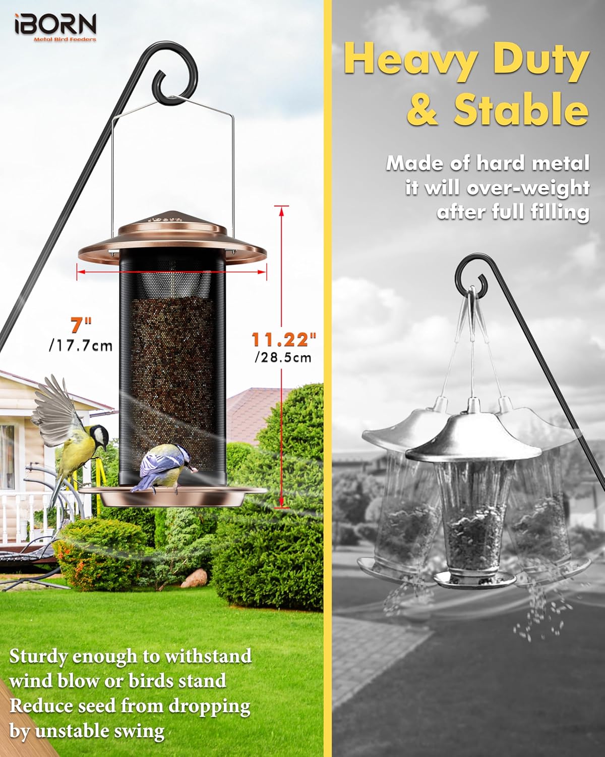 iBorn Bird Feeders for Outdoors, All Metal Mesh Tube, Holding Bird Seed for Outside Feeders,18cm