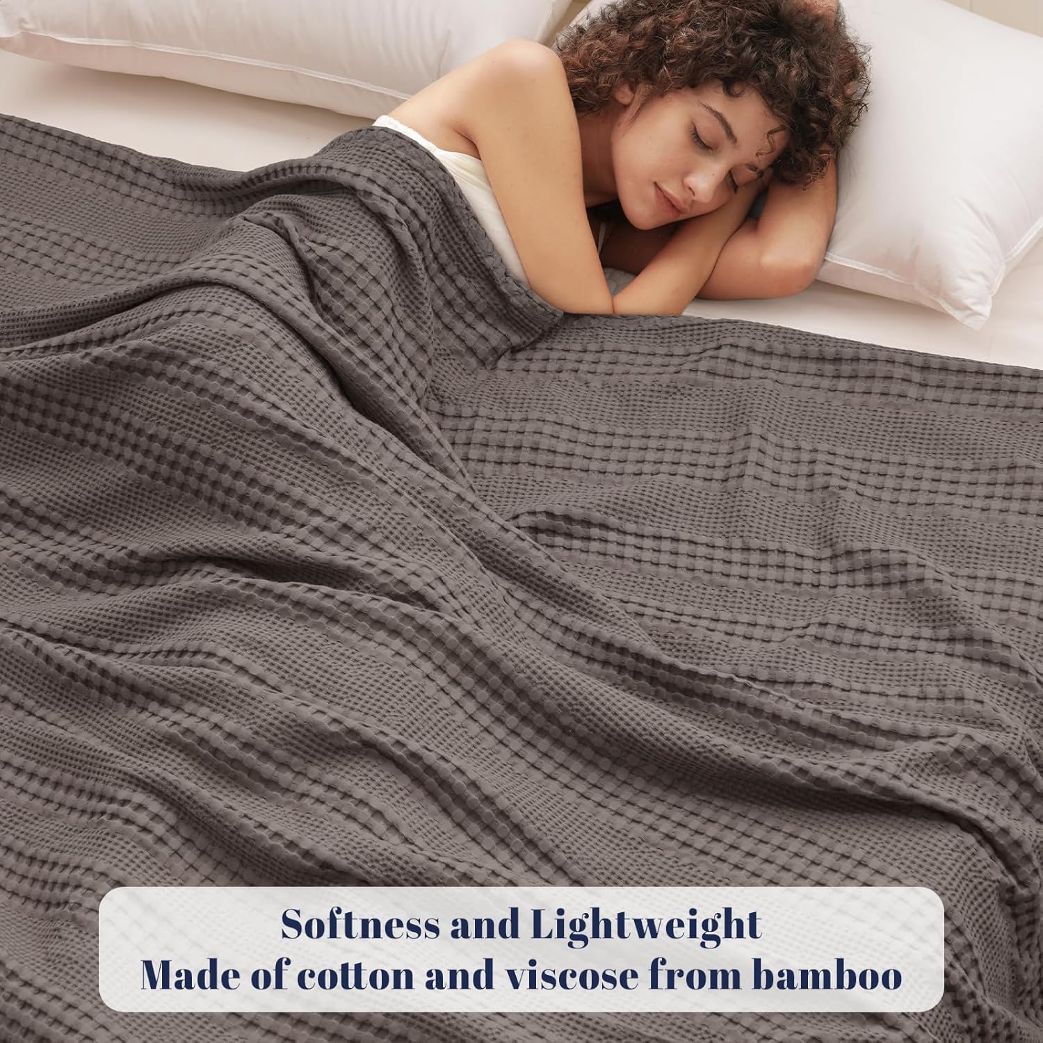 PHF Cooling Waffle Blanket Queen Size, Lightweight 60% Rayon Derived from Bamboo & 40% Cotton