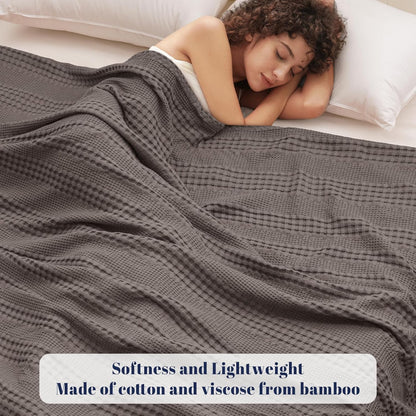 PHF Cooling Waffle Blanket Queen Size, Lightweight 60% Rayon Derived from Bamboo & 40% Cotton