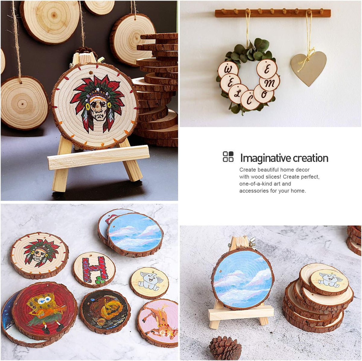 5ARTH Natural Wood Slices - 30 Pcs 3.1-3.5 inches Craft Unfinished Wood kit Predrilled with Hole