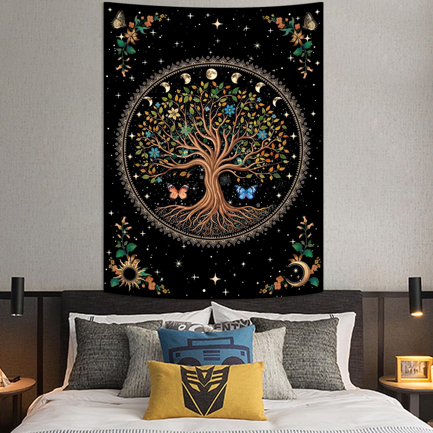 Lunerfex Tree of Life Tapestry Moon Phase Wall Tapestry, Green Tapestries for Bedroom Ceiling