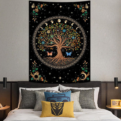 Lunerfex Tree of Life Tapestry Moon Phase Wall Tapestry, Green Tapestries for Bedroom Ceiling
