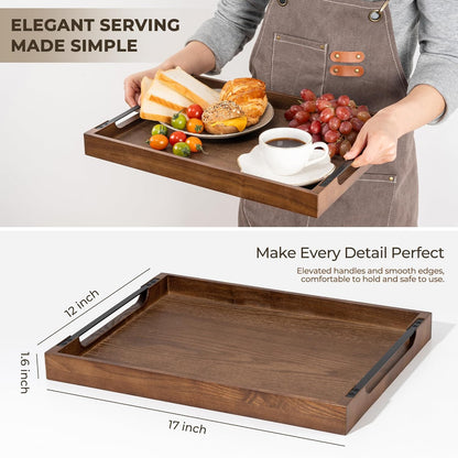 Axeman Wooden Serving Tray with Metal Handles|Ottoman Tray for Breakfast, Bed, Couch|17x13in Ash