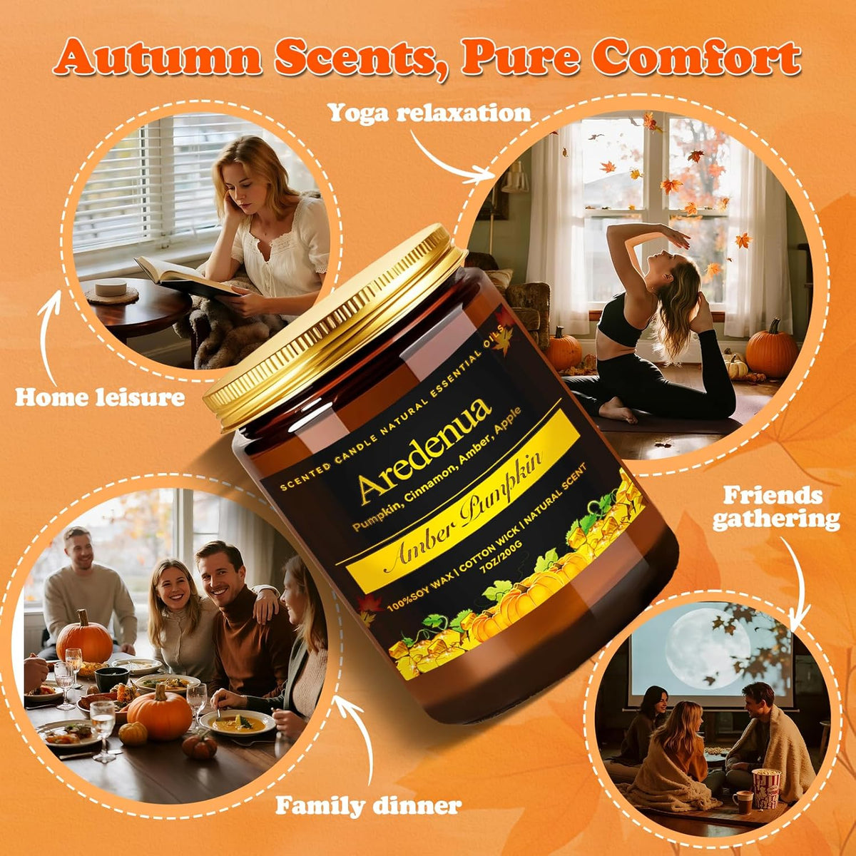Amber Pumpkin Candle | Fall Pumpkin Candles - Scented Candle for Autumn, 7oz Soy Candles for Home