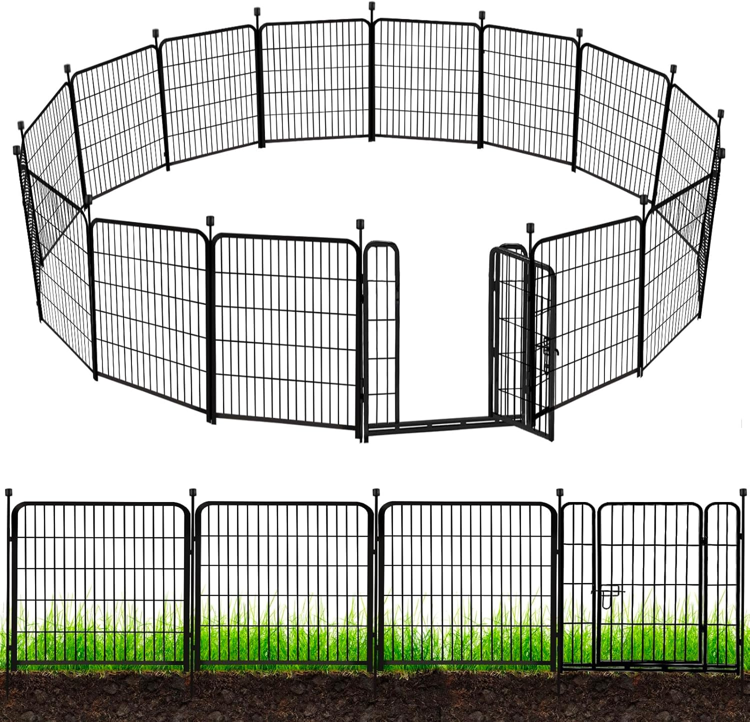 ADAVIN Tall Garden Fence 54 in(H)×22.1 Ft(L),10 Panels Dog Fence Outdoor for Yard, Heavy Duty Iron
