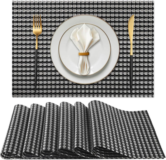 Vinyl Plastic Placemats Set of 6 Washable Heat Resistant Non-Slip Elegant Indoor Outdoor Kitchen
