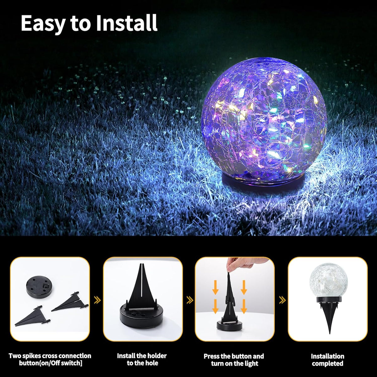 Solar Globe Lights Outdoor Waterproof-Solar Balls for Garden-Cracked Glass Ball Solar Lights